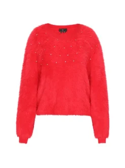 Faina Damen Pullover in rot - Ausschnitt: Rundhals