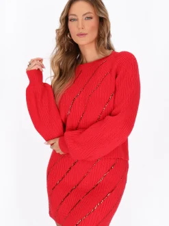Faina Damen Pullover in rot - Ausschnitt: Rundhals