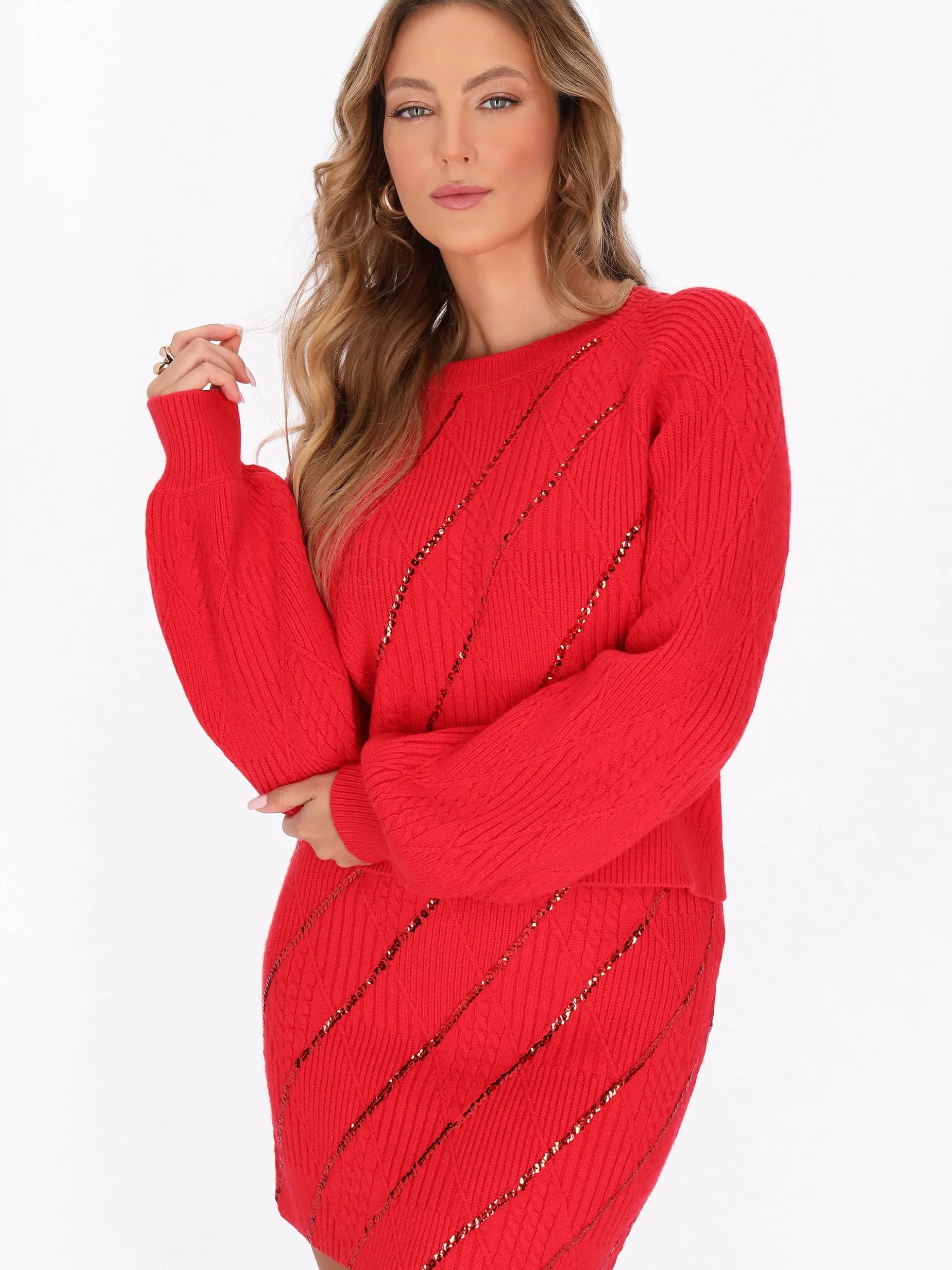 Faina Damen Pullover in rot - Ausschnitt: Rundhals