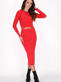 Faina Damen Pullover in rot - Ausschnitt: Rundhals