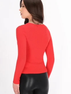 Faina Damen Pullover in rot - Ausschnitt: Rundhals