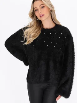 Faina Damen Pullover in schwarz - Ausschnitt: Rundhals