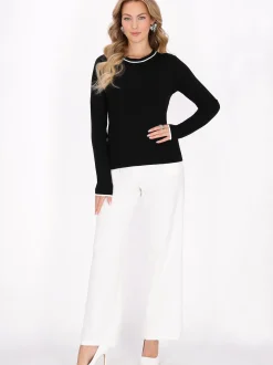 Faina Damen Pullover in schwarz - Ausschnitt: Rundhals