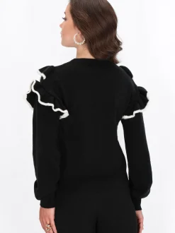 Faina Damen Pullover in schwarz - Ausschnitt: Rundhals