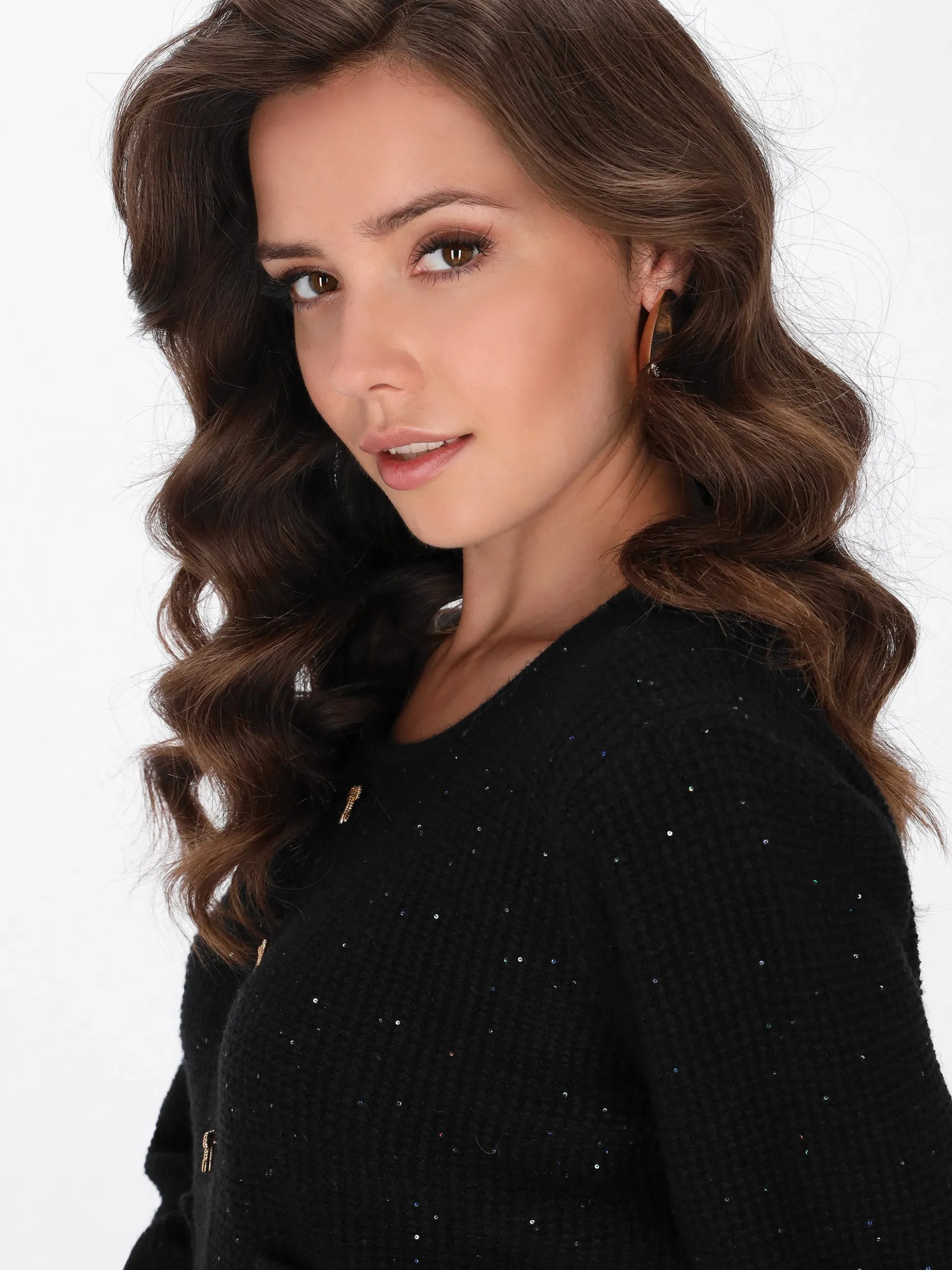 Faina Damen Pullover in schwarz - Ausschnitt: Rundhals