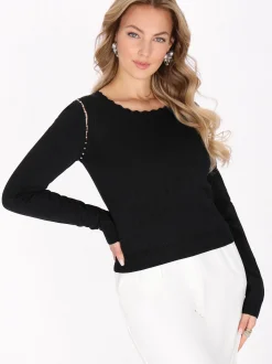 Faina Damen Pullover in schwarz - Ausschnitt: Rundhals
