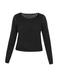 Faina Damen Pullover in schwarz - Ausschnitt: Rundhals