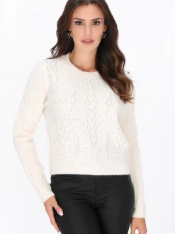 Faina Damen Pullover in weiß - Ausschnitt: Rundhals