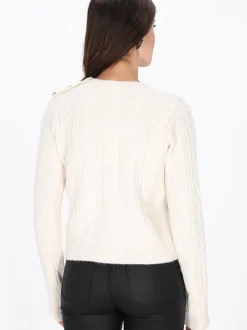 Faina Damen Pullover in weiß - Ausschnitt: Rundhals