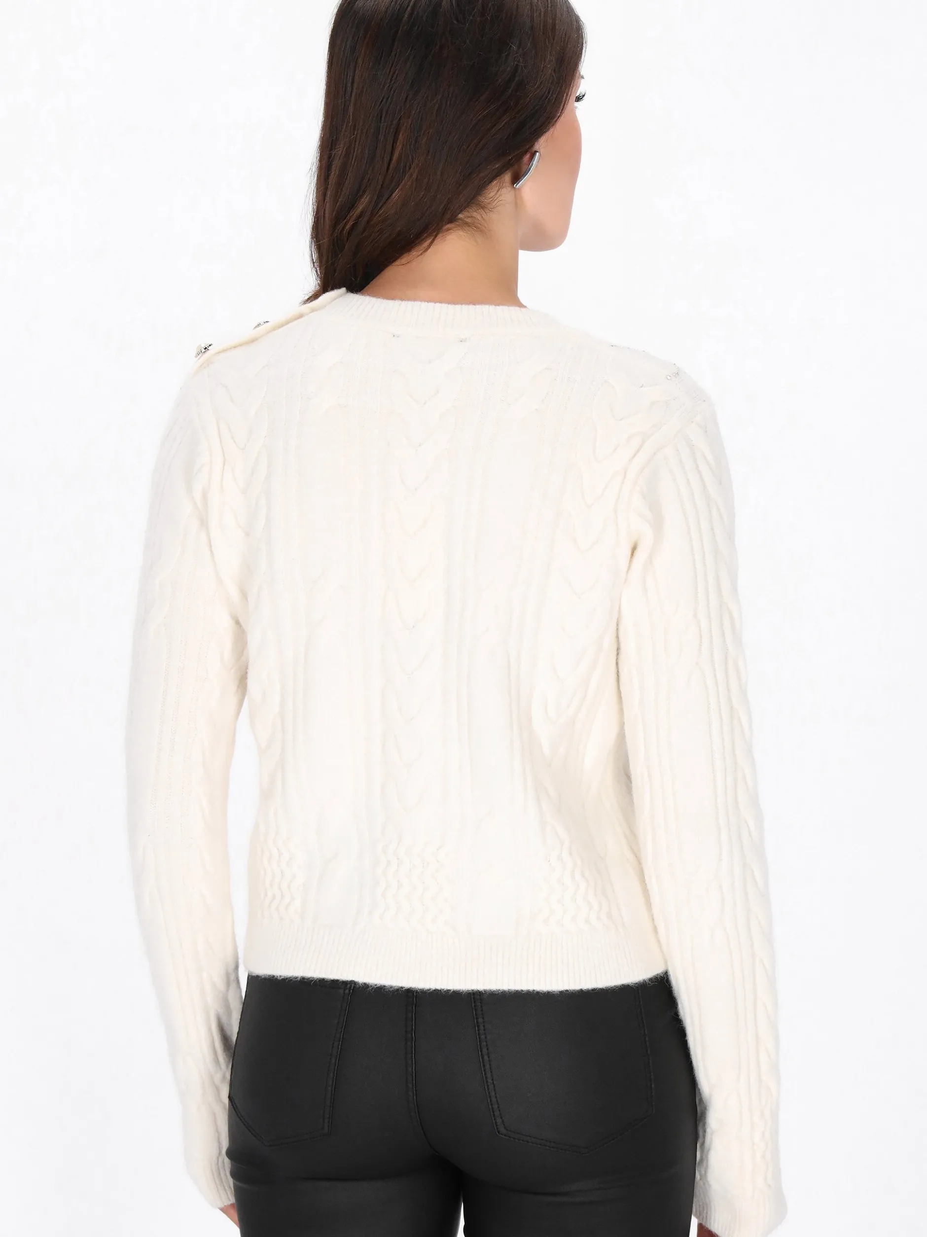 Faina Damen Pullover in weiß - Ausschnitt: Rundhals