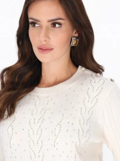 Faina Damen Pullover in weiß - Ausschnitt: Rundhals