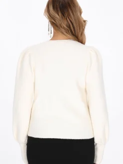 Faina Damen Pullover in weiß - Ausschnitt: Rundhals