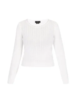 Faina Damen Pullover in weiß - Ausschnitt: Rundhals