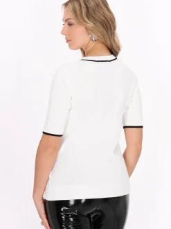 Faina Damen Pullover in weiß - Ausschnitt: Rundhals