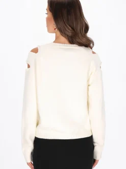 Faina Damen Pullover in weiß - Ausschnitt: Rundhals