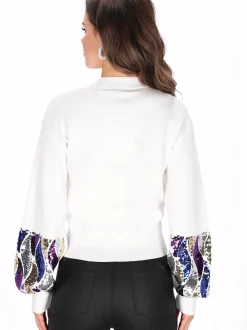 Faina Damen Pullover in weiß - Ausschnitt: Rundhals