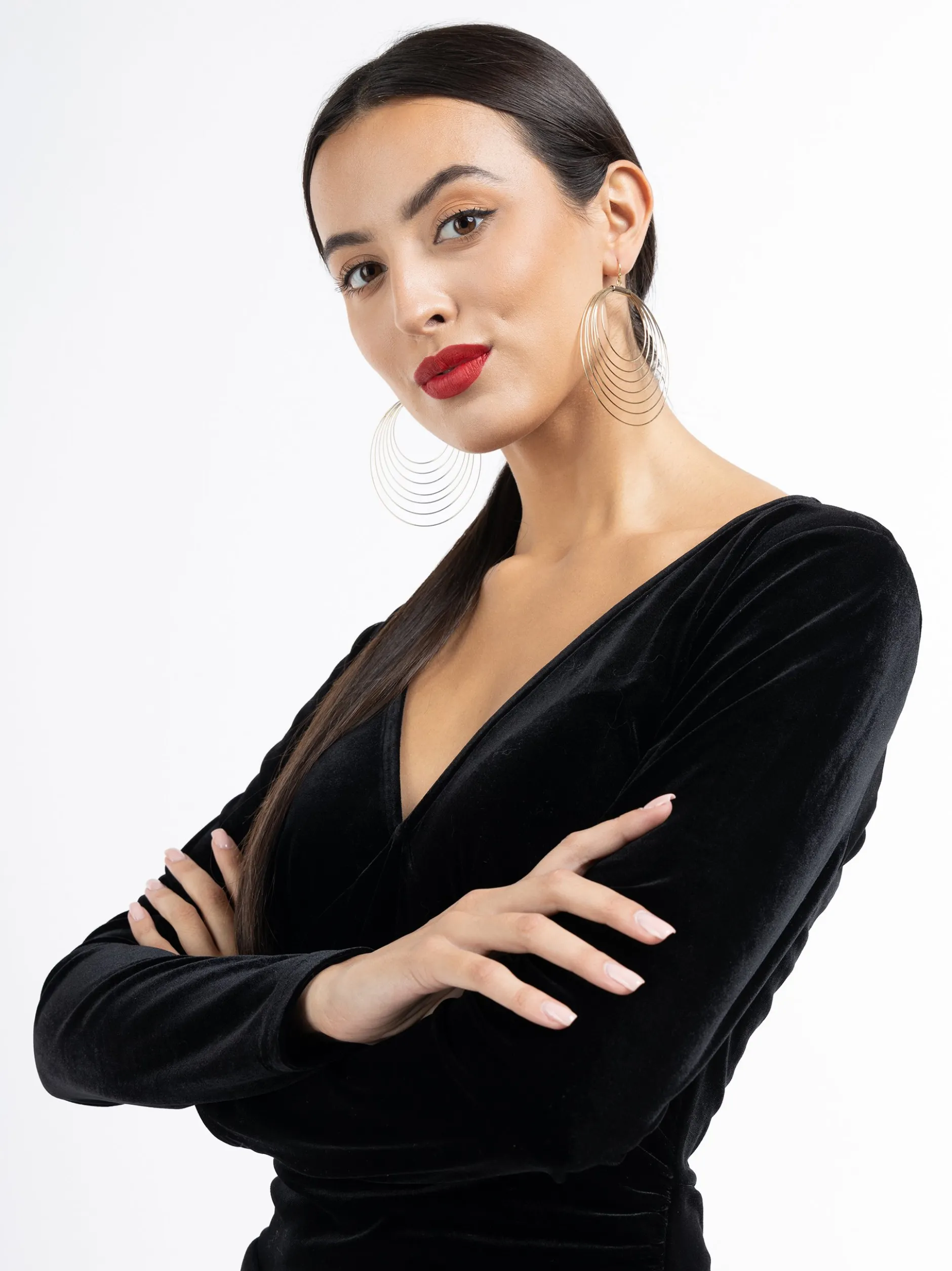 Faina Damen samtkleid in schwarz - Länge: mittel
