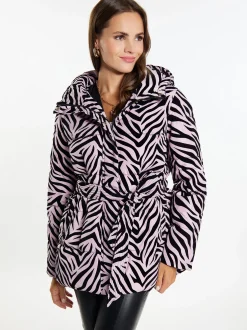 Faina Damen Steppjacke mit Zebra-Print in lila