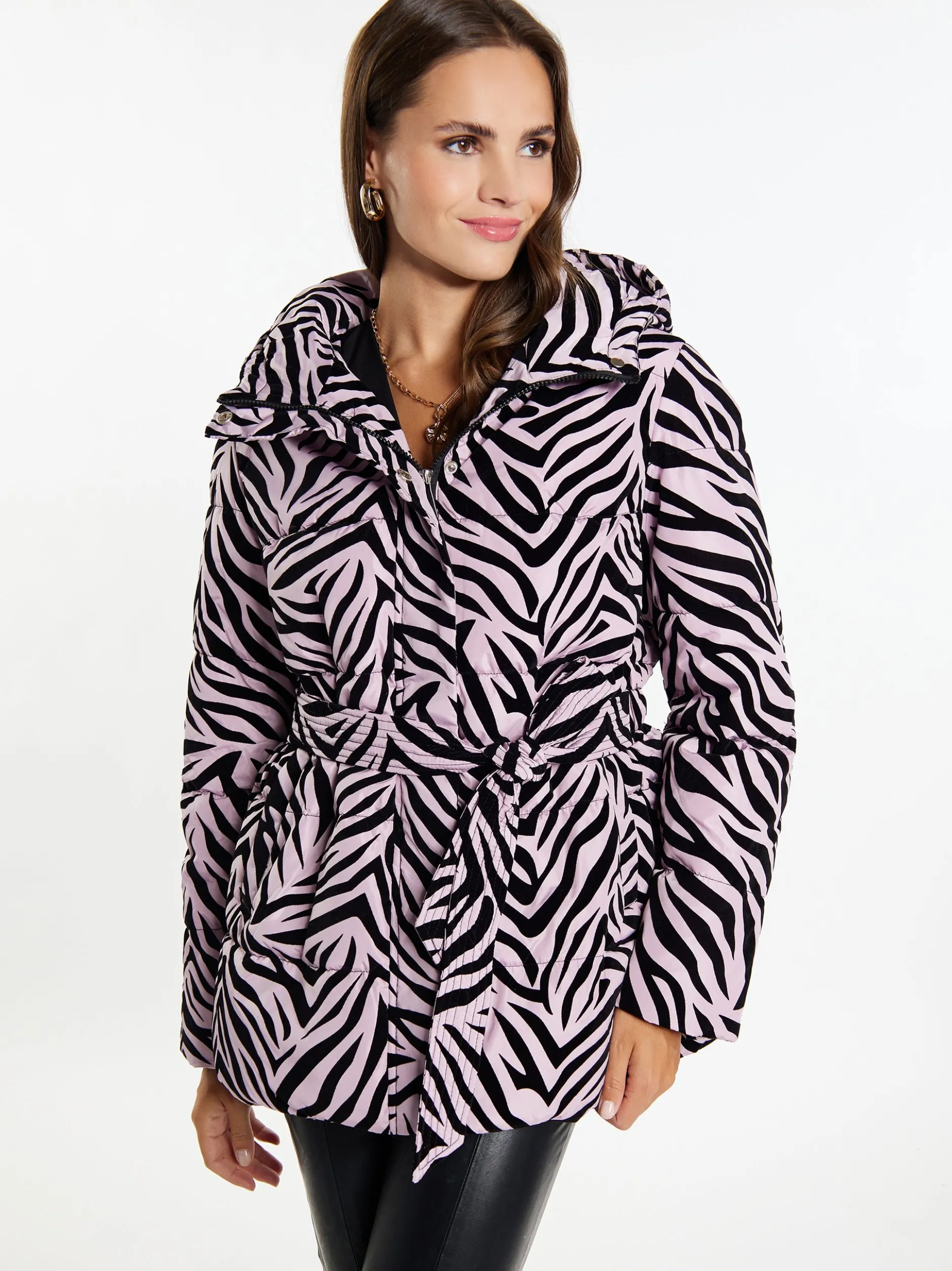 Faina Damen Steppjacke mit Zebra-Print in lila