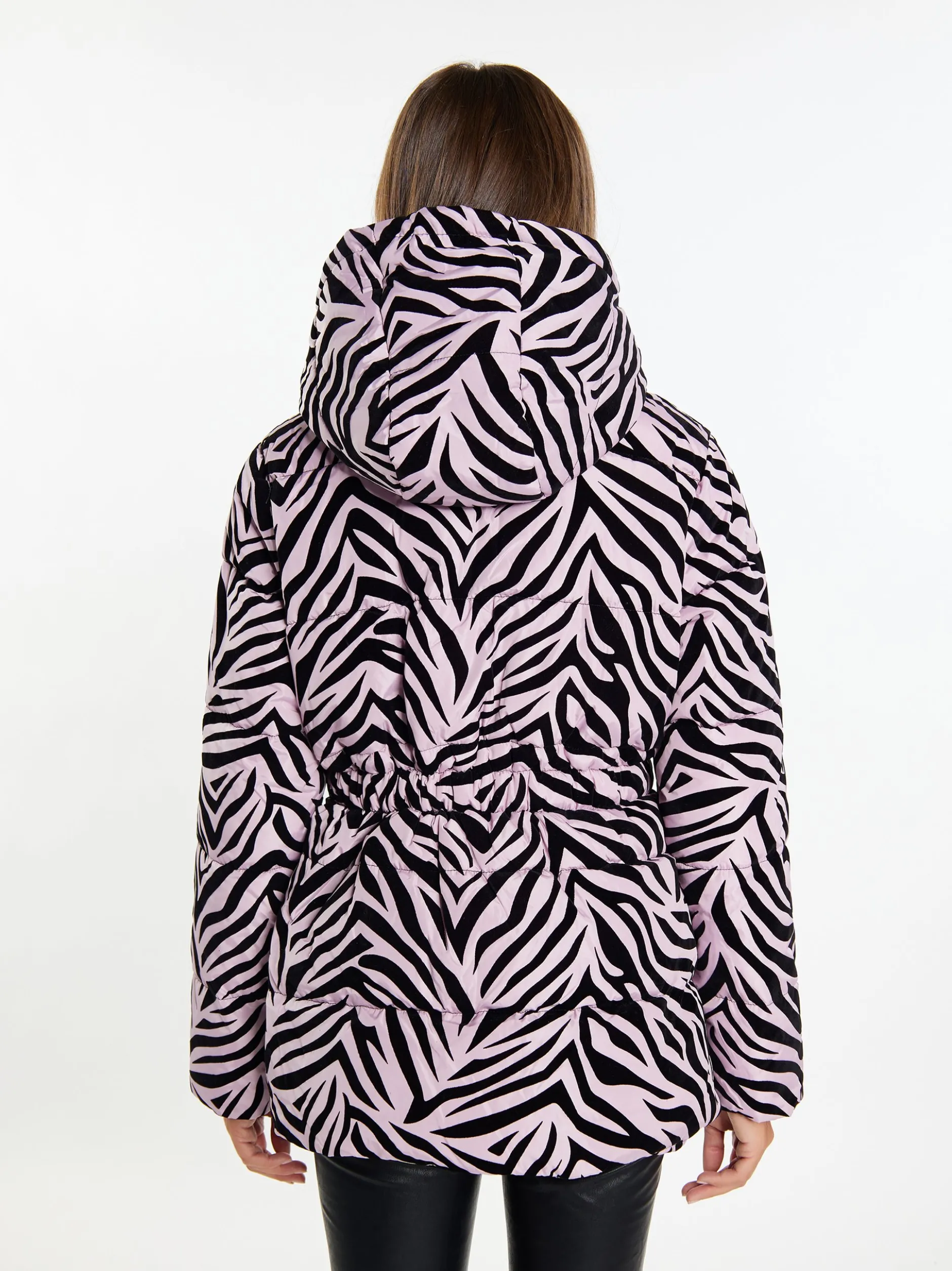 Faina Damen Steppjacke mit Zebra-Print in lila
