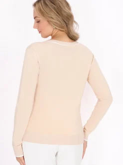 Faina Damen Strickjacke in beige - Ausschnitt: Rundhals