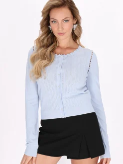 Faina Damen Strickjacke in blau - Ausschnitt: Rundhals