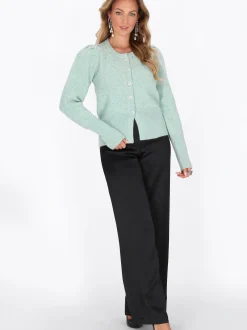 Faina Damen Strickjacke in grün - Ausschnitt: Rundhals