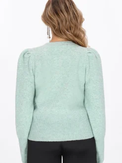 Faina Damen Strickjacke in grün - Ausschnitt: Rundhals
