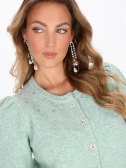 Faina Damen Strickjacke in grün - Ausschnitt: Rundhals