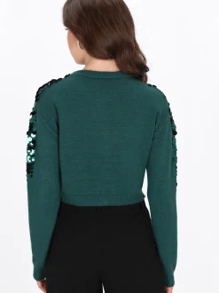 Faina Damen Strickjacke in grün - Ausschnitt: Rundhals