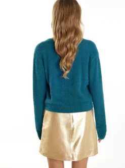 Faina Damen Strickjacke in grün - Ausschnitt: Rundhals