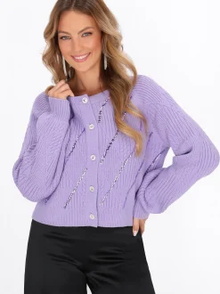 Faina Damen Strickjacke in lila - Ausschnitt: Rundhals