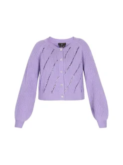 Faina Damen Strickjacke in lila - Ausschnitt: Rundhals