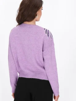 Faina Damen Strickjacke in lila - Ausschnitt: Rundhals