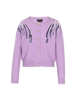 Faina Damen Strickjacke in lila - Ausschnitt: Rundhals