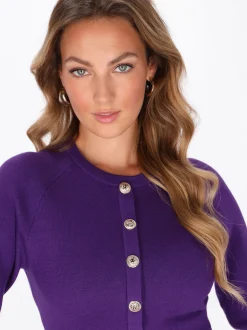 Faina Damen Strickjacke in lila - Ausschnitt: Rundhals