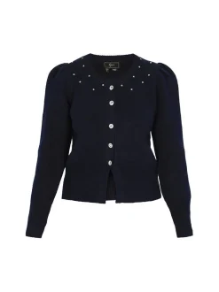Faina Damen Strickjacke in marine - Ausschnitt: Rundhals