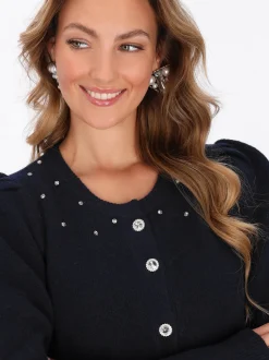 Faina Damen Strickjacke in marine - Ausschnitt: Rundhals
