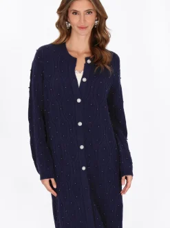 Faina Damen Strickjacke in marine - Ausschnitt: Rundhals