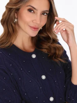 Faina Damen Strickjacke in marine - Ausschnitt: Rundhals