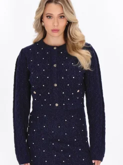 Faina Damen Strickjacke in marine - Ausschnitt: Rundhals
