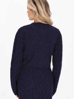 Faina Damen Strickjacke in marine - Ausschnitt: Rundhals