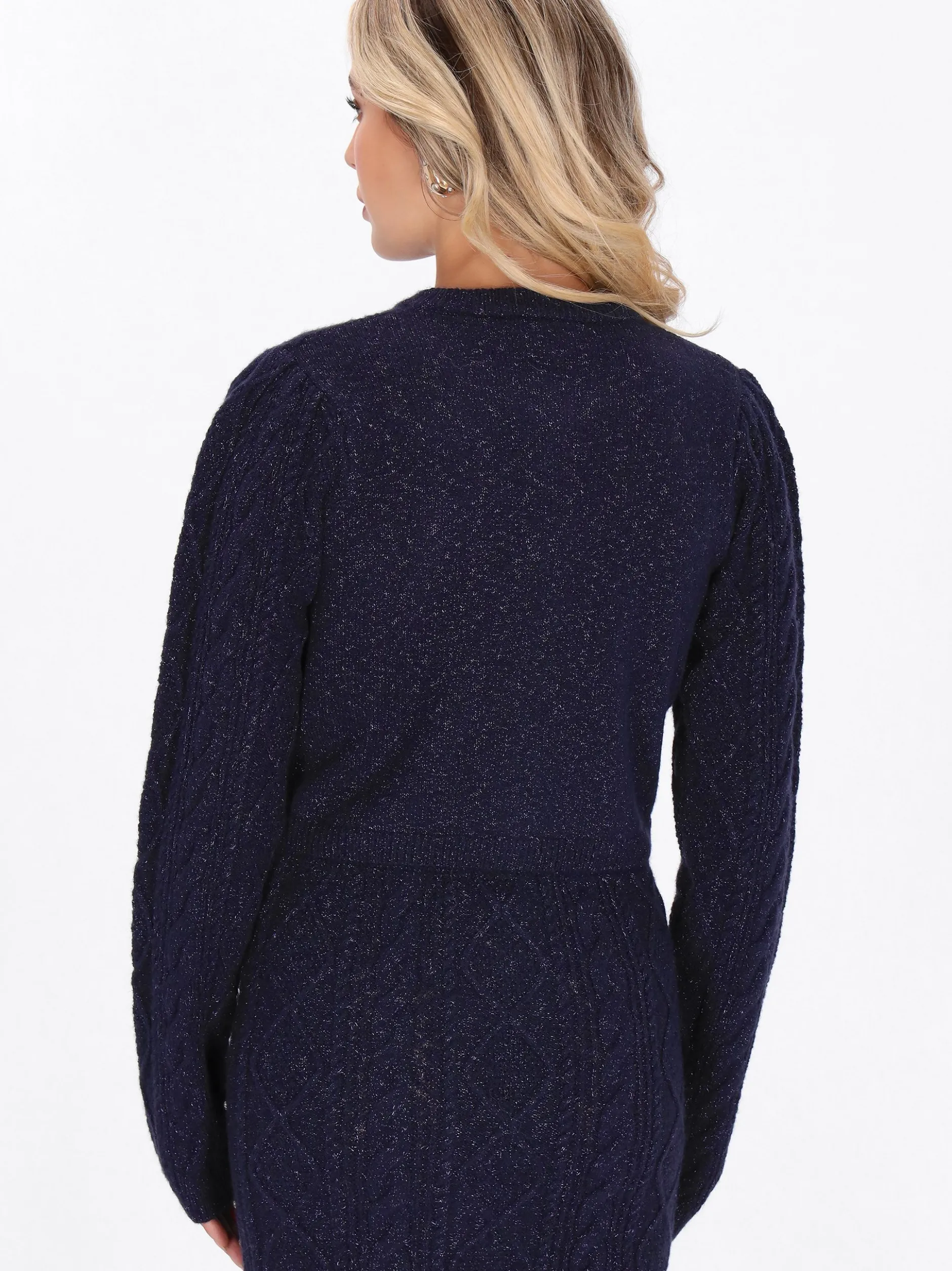 Faina Damen Strickjacke in marine - Ausschnitt: Rundhals