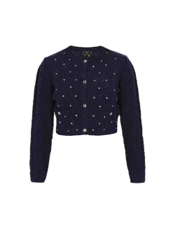 Faina Damen Strickjacke in marine - Ausschnitt: Rundhals
