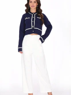 Faina Damen Strickjacke in marine - Ausschnitt: Rundhals