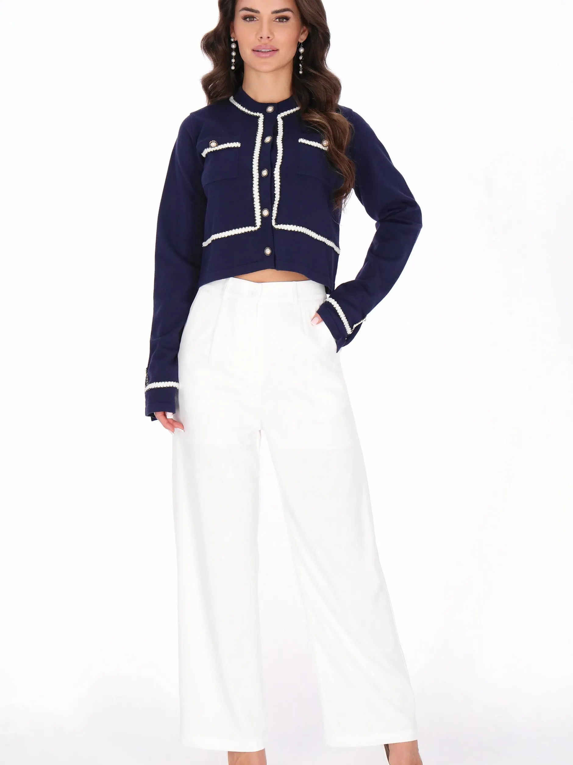 Faina Damen Strickjacke in marine - Ausschnitt: Rundhals