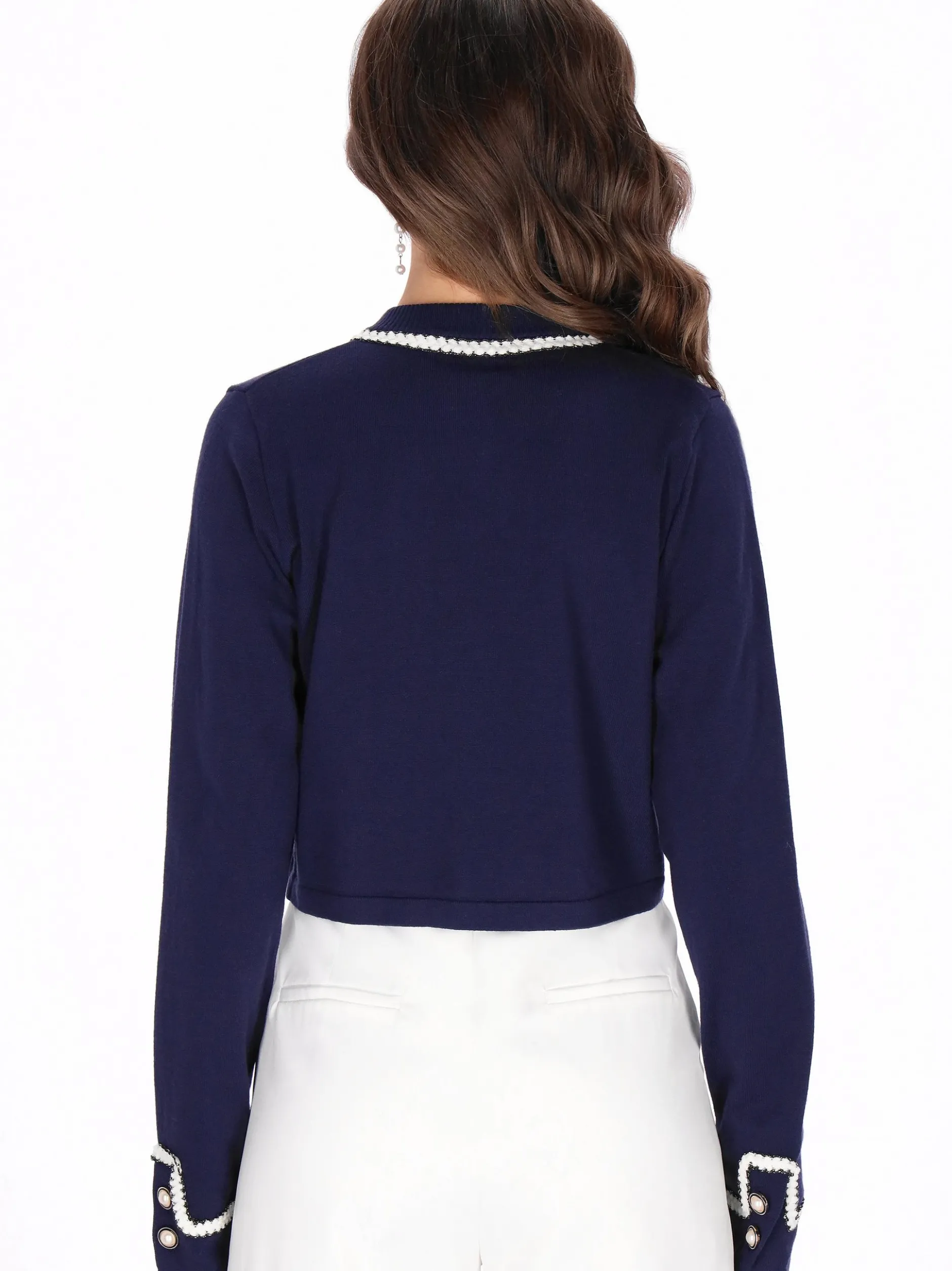 Faina Damen Strickjacke in marine - Ausschnitt: Rundhals