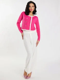 Faina Damen Strickjacke in pink - Ausschnitt: Rundhals
