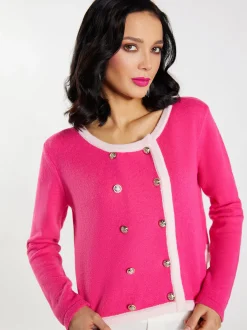 Faina Damen Strickjacke in pink - Ausschnitt: Rundhals