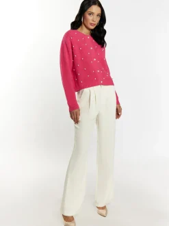 Faina Damen Strickjacke in pink - Ausschnitt: Rundhals
